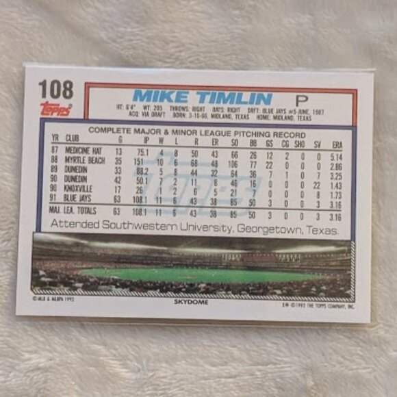 ⬇️PD⬇️O2 1992 Mike Timlin #108 MINT - Picture 2 of 2